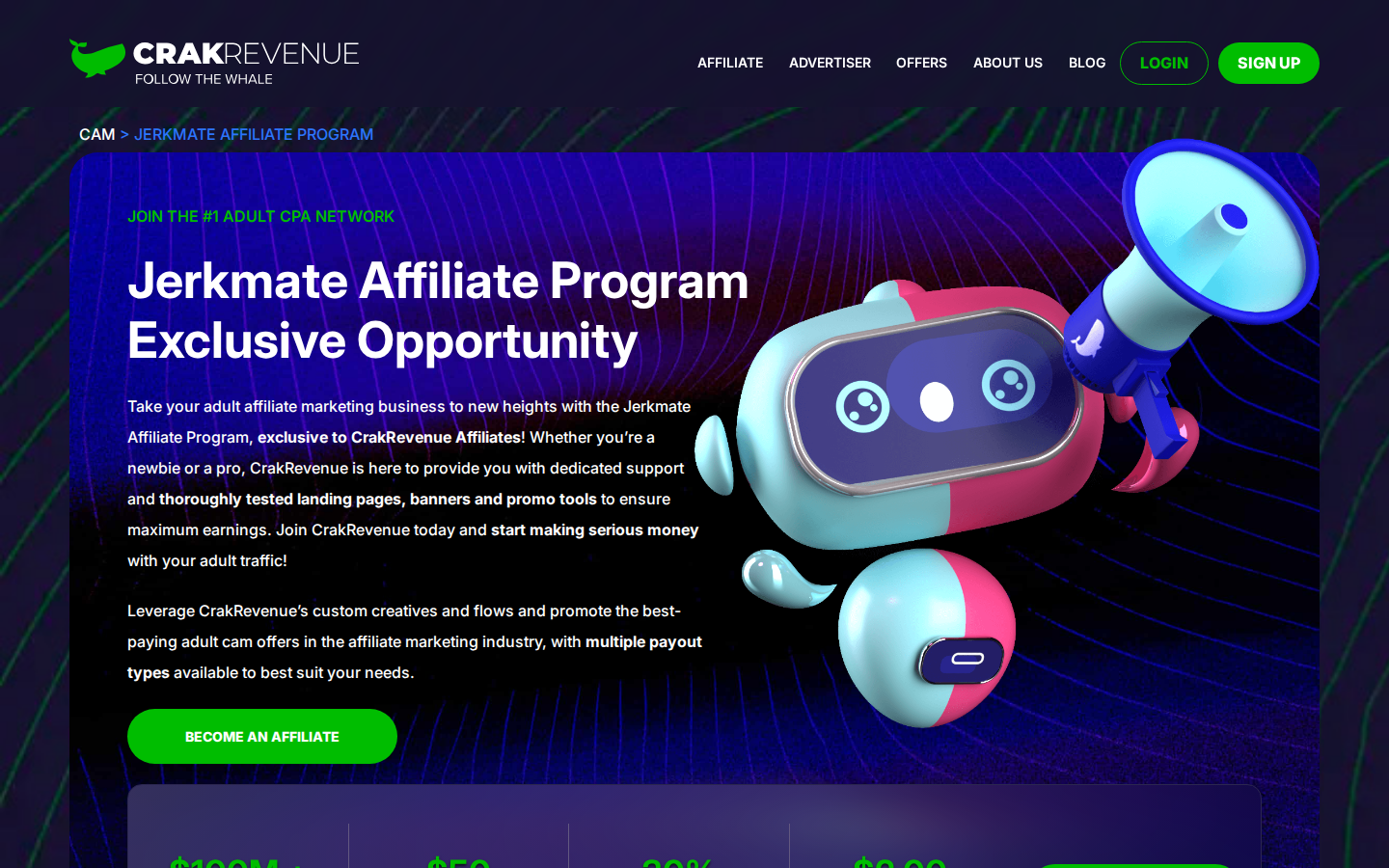 CrakRevenue Jerkmate affiliate program landing page