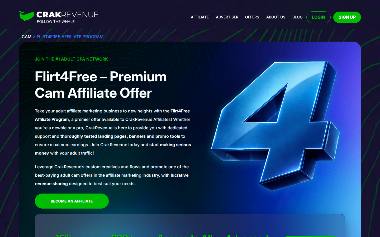 CrakRevenue Flirt4Free affiliate program landing page