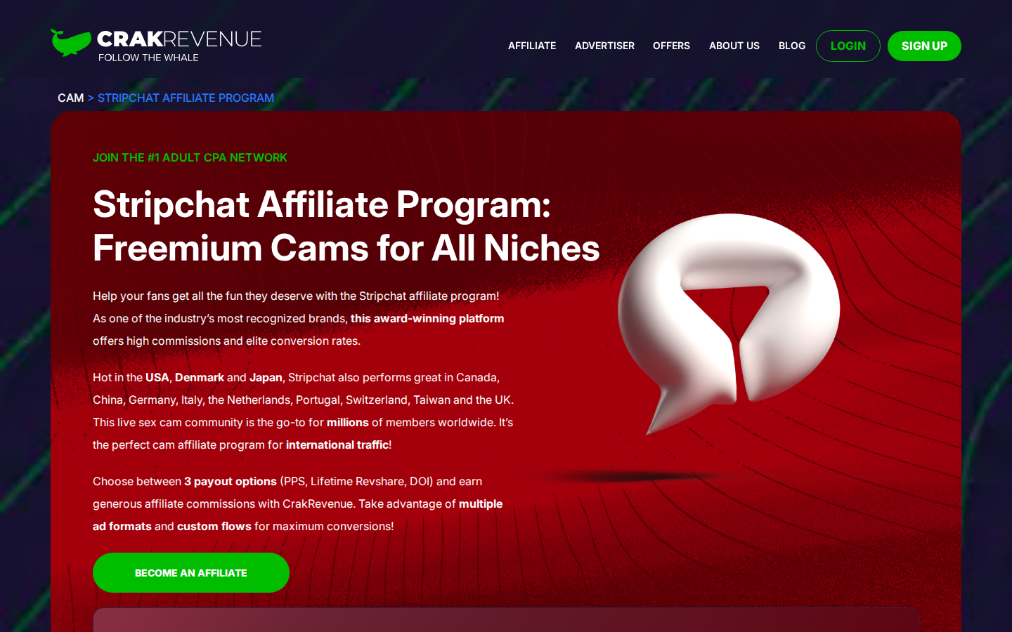 CrakRevenue Stripchat affiliate program landing page
