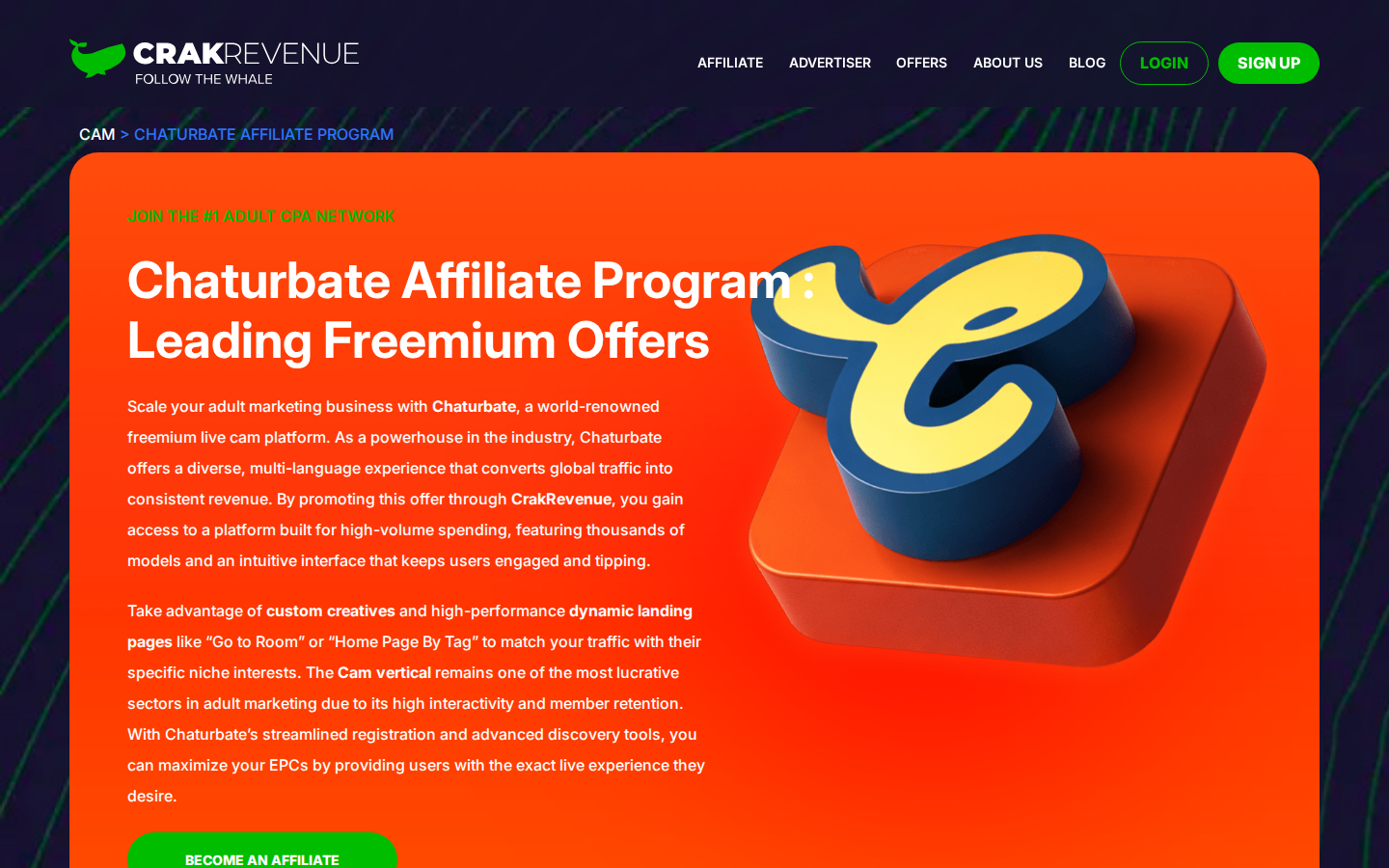 CrakRevenue Chaturbate affiliate program landing page
