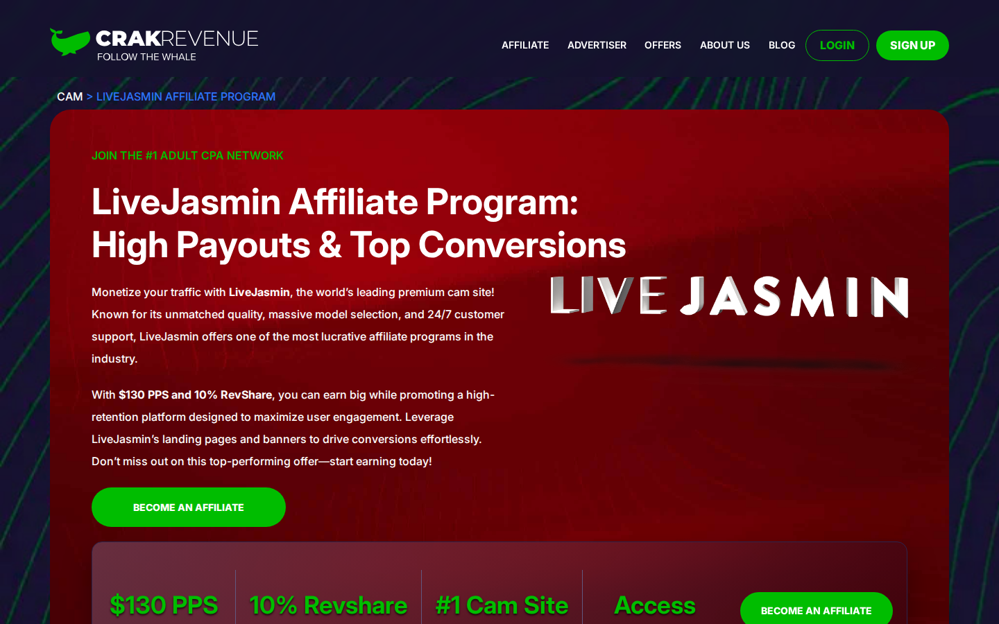 CrakRevenue LiveJasmin affiliate program landing page