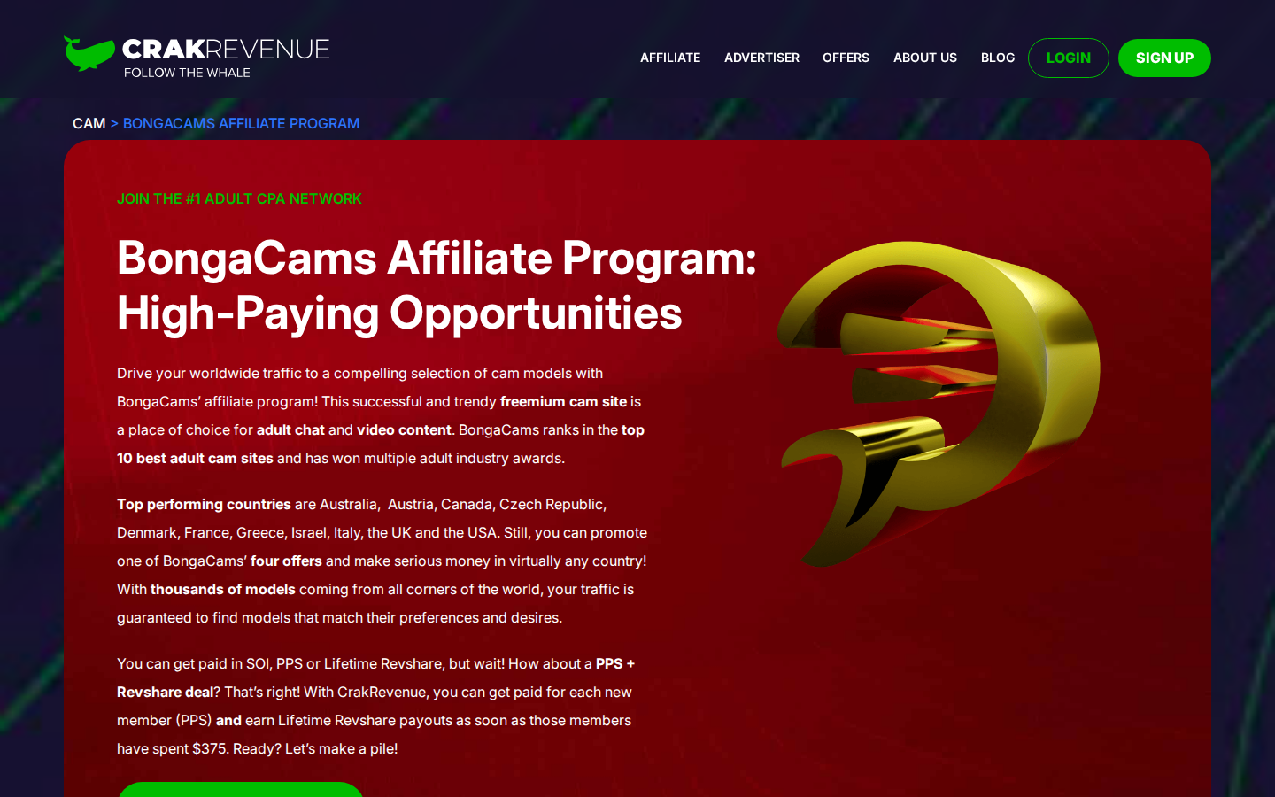 CrakRevenue BongaCams affiliate program landing page